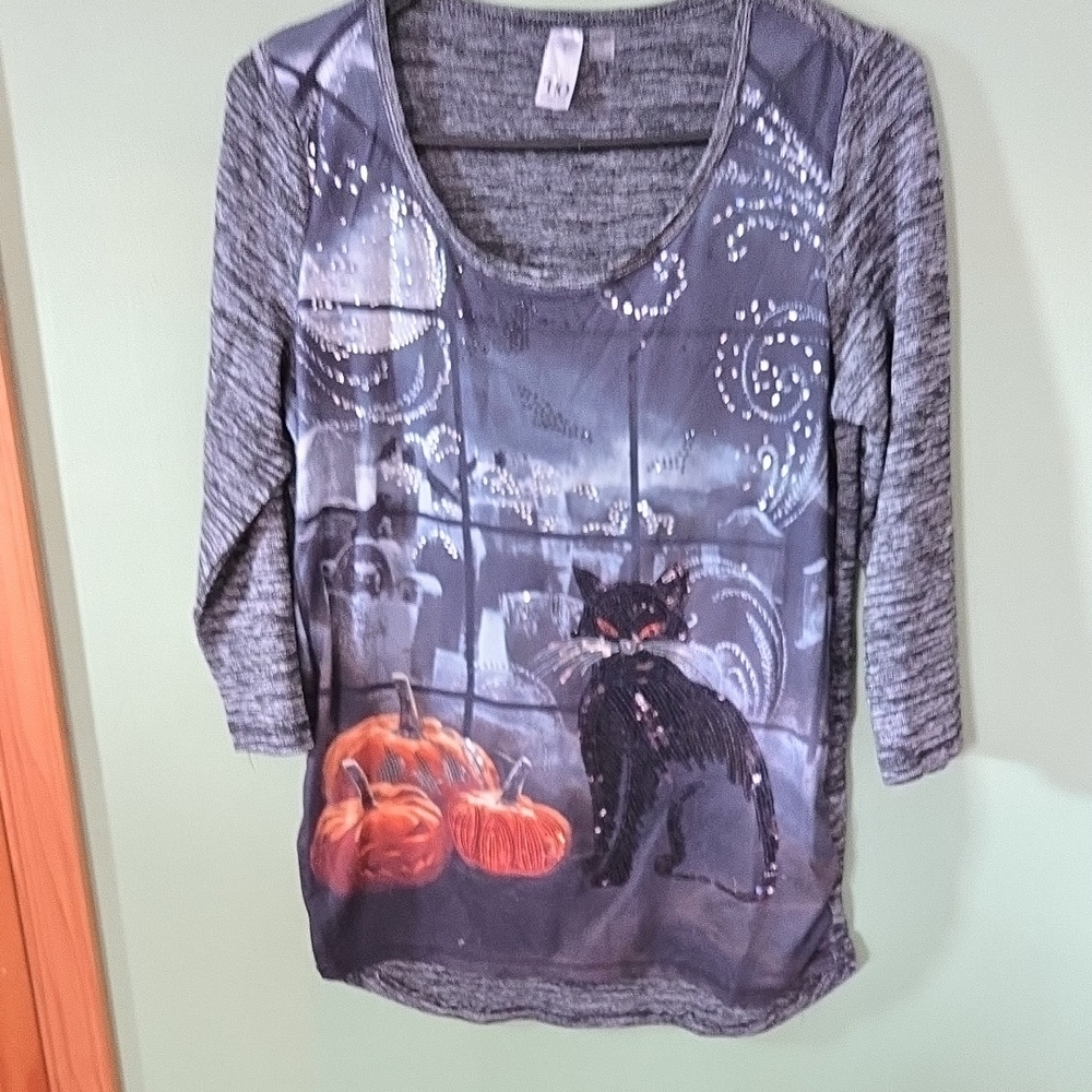 Women's Gray Cat Print Blouse